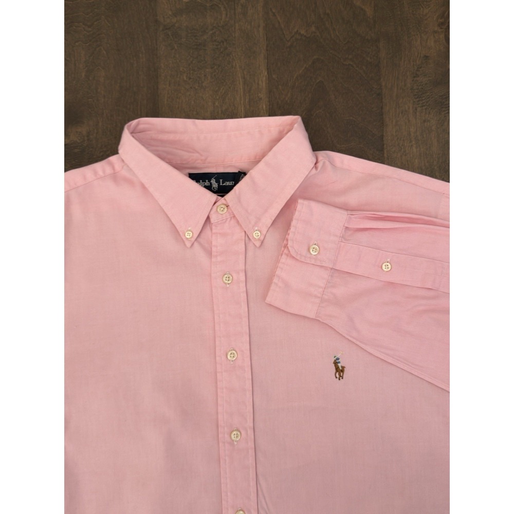 Ralph Lauren Shirt Mens Size 18.5 Pink Custom‎ Fit Button Down Oxford Flesh Pony